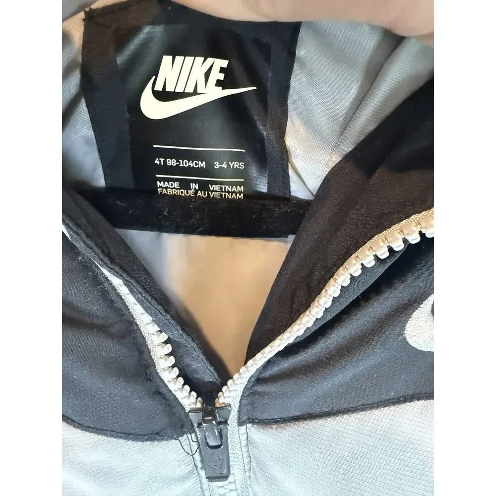 Toddler Boys Grey and Black Puffer Nike Throwback‎ Coat 4T Winter Swoosh